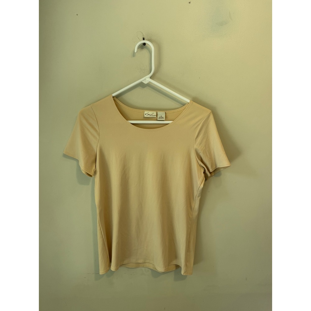 Kim Rogers Womens Beige Short Sleeve Scoop Neck Stretch‎ Top Size M Made in USA